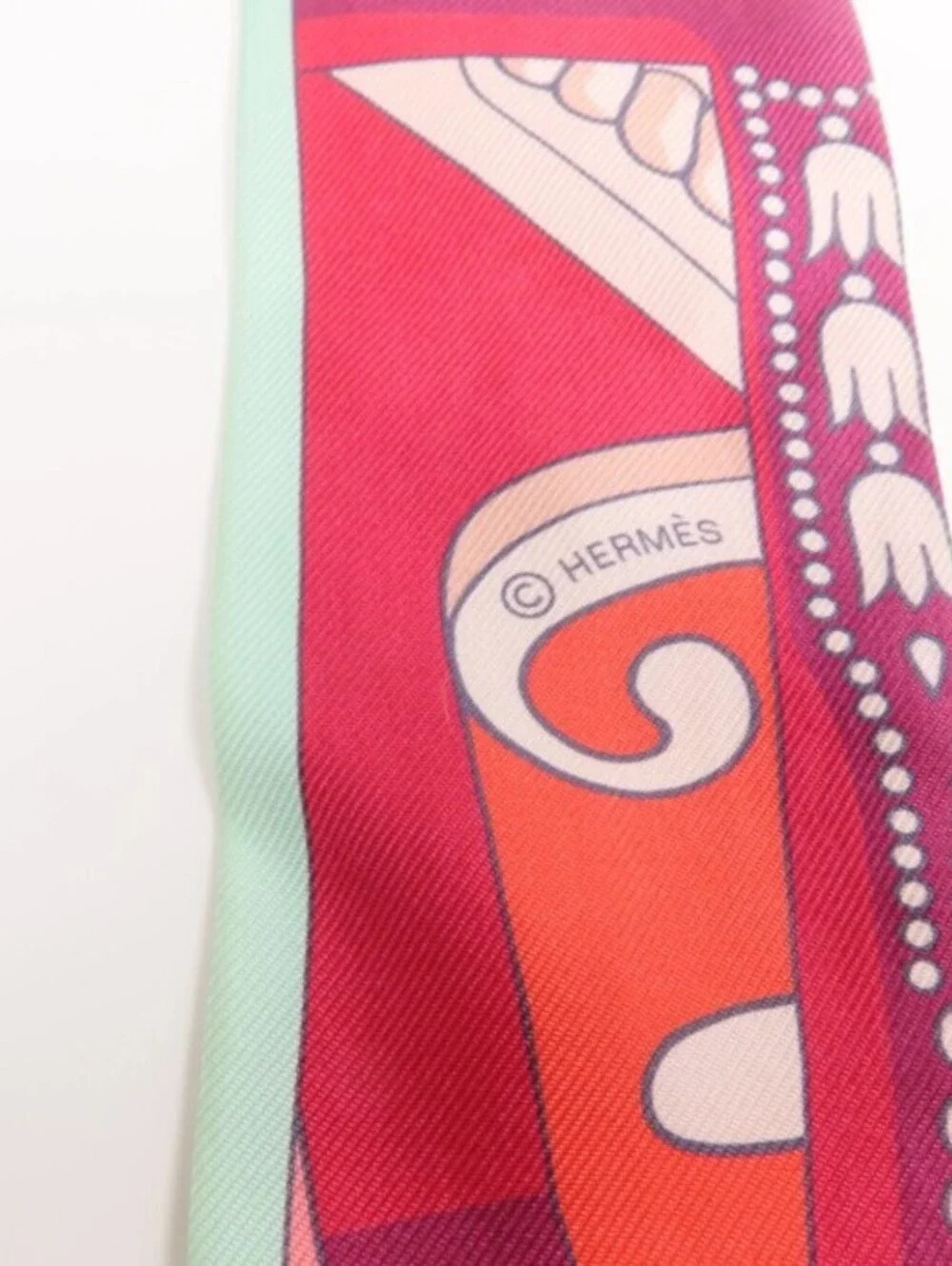 Hermès Multicolor Silk Twilly Scarf Aqua Pink Red with Box | 86 cm